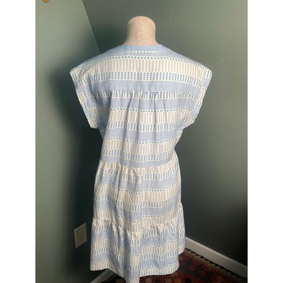 Marie Oliver Silk & Linen Blue and White Sleeveless Dress. Size Med. EUC. - Picture 4 of 6